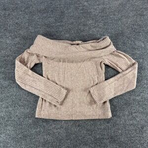 Blenca Young Contemporary Ribbed Off Shoulder Knit Top‎ Tan Taupe Size M